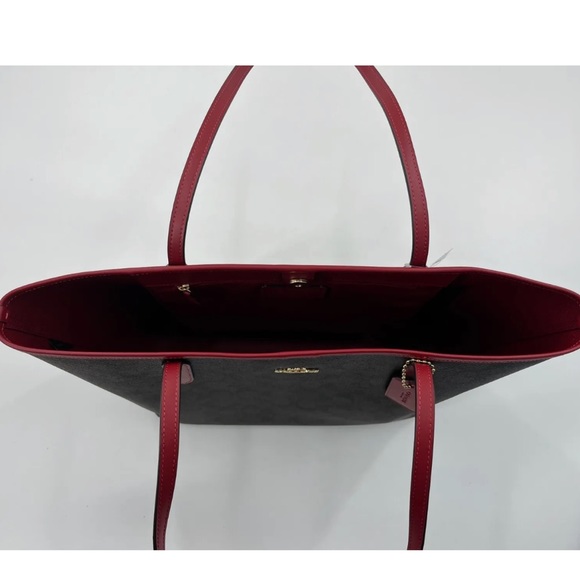 Coach NWT $398 Coach 5696 City Tote Signature Canvas Brown 1941 Red - Picture 4 of 13